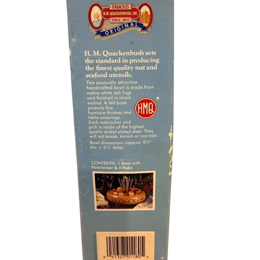 HM Quackenbush Vintage Nutcracker Set White Ash Wood Bowl Nickel Plated Tools‎